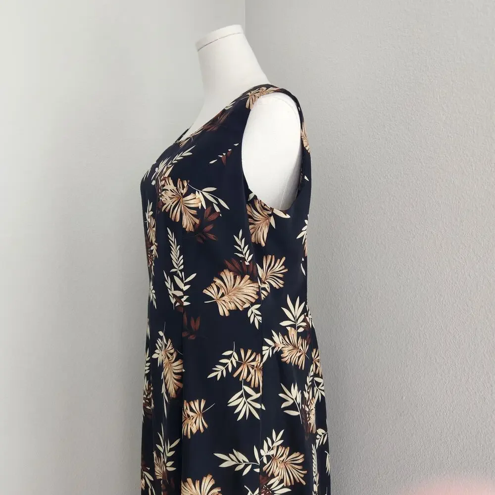 Vintage 90s Black Hawaiian Floral Sleeveless Scoop Neck Maxi Dress Studio I XL - Picture 5 of 11